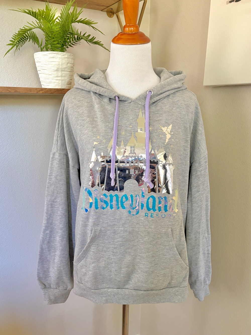 Rare Disneyland Castle Hoodie Foil Metallic Gray lightweight limited edition